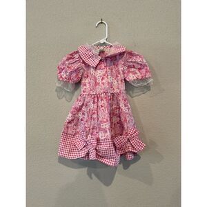 Rachel's Girl's Size 5 Short Puffed Sleeves Gingham Floral Dress Pink/White